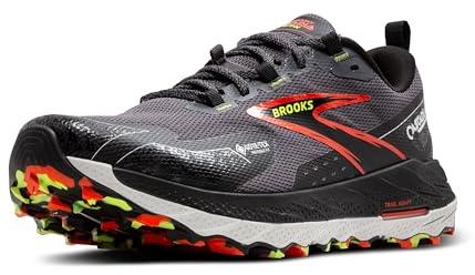Brooks Men’s Cascadia 18 GTX Waterproof Mountain Trail Running Shoe - Blackened Pearl/Black/Tomato - 8.5 Medium