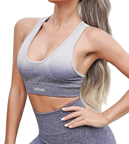 VAVA Athletic Authentic Hochwertiger nahtloser, gepolsterter Sport-BH für Damen, hohe Stützkraft, für Fitnessstudio, Fitness, Yoga, Grauer Farbverlauf, Medium