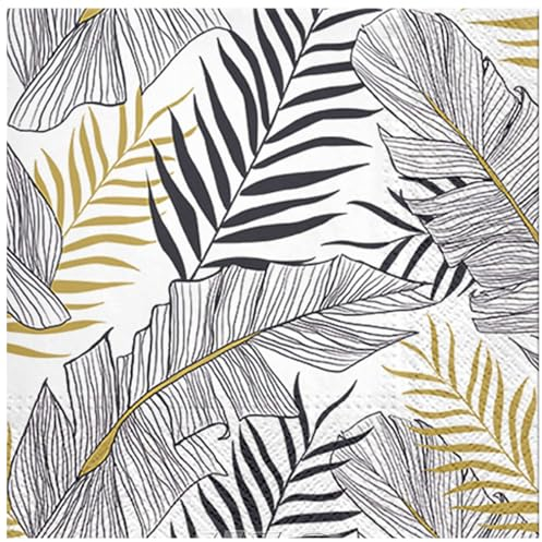 MACOSA U6SNL487_x2 Papier-Servietten Set 40 Stk. 33 x 33 cm Blätter Motiv Schwarz Weiß Gold Tisch-Deko Einwegservietten Cocktailservietten Partyservietten Einweg