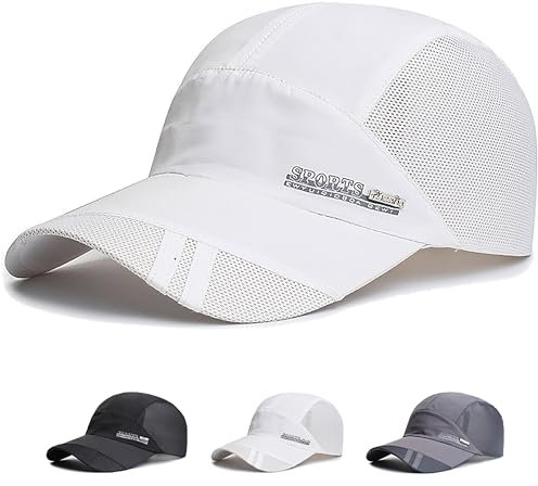 Ivedin | Gorra de Béisbol Secado Rápido Hombre, Mujer y Niño | Visera Larga Tridimensional con Rejilla| Ventilada, Transpirable, Ultra Ligera y Ajustable | Golf, Running, Tenis, Gym y Playa (Blanca)
