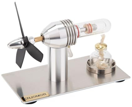 CreativeBlocker Stirlingmotor modell Erwachsen| Metall Stirlingmotor Funktionsfähig mit Alkohollampe läuft, 3 Blatt Flugzeug Dampfmaschinen Modell, Experimentierkasten Wissenschaft Geschenk (RTR)