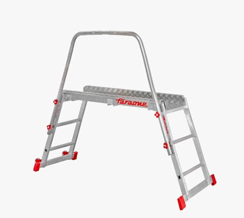 SGS3 Pedana di lavoro in alluminio con 3 gradini, bracciolo incluso, ruote e stabilizzatori - Portata 150 kg, altezza lavoro 2,5 m - Sacca inclusa