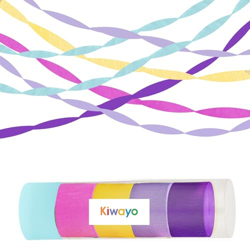 Purple Pink Blue Crepe Paper Streamers, Rainbow Birthday Party Decorations - Hot Pink Purple Teal Blue Yellow Streamers(5 Rolls) for Magic Demon Hunters Dollhouse Kitties Unicorn Colorful Party