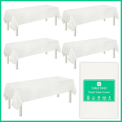 Table Kind 5 x Plain White Paper Table Cover Disposable Table Cloth for Birthday Party Wedding Catering Restaurant Anniversary FSC Home Recyclable 180cm x 120cm
