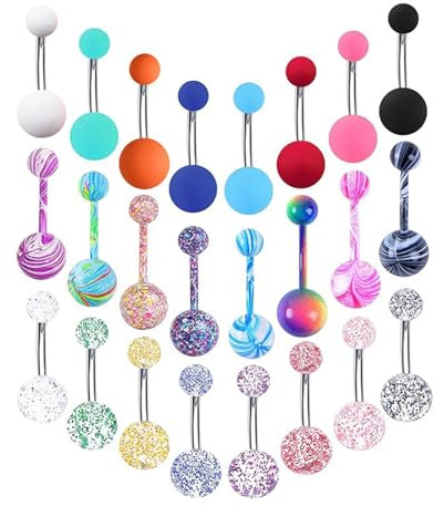 CHarmeFleur 24 50 Pezzi 14G Anelli in Acciaio Inossidabile per Ombelico Donna CZ Barra a Vite Piercing Corporeo