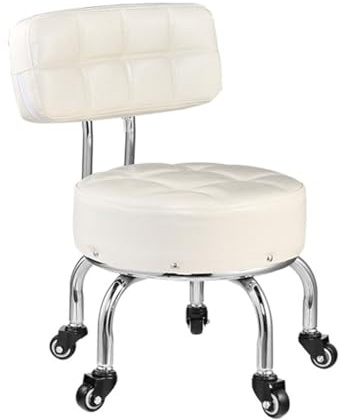 Taburete rodante con ruedas, moderno cuero sintético, soporte trasero, 5 ruedas, taburete corto para tienda, hogar, garaje, jardín, masaje, oficina