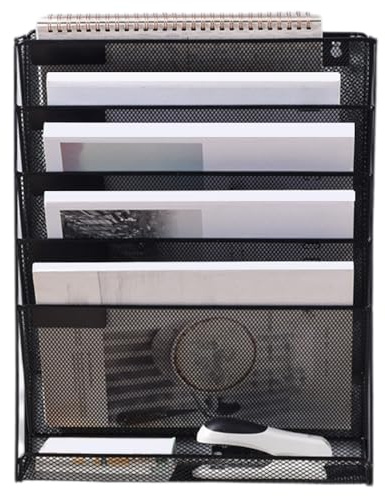 Organizer da parete – Scaffale in metallo a 4 livelli, raccoglitore verticale per documenti da scrivania, organizer da ufficio, supporto da parete con fessure per etichette, porta documenti