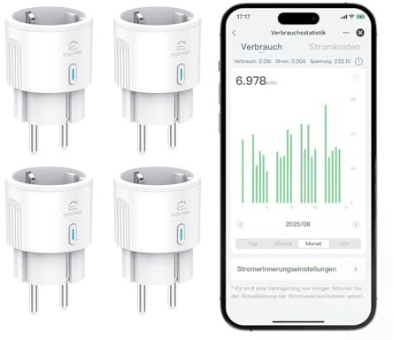 EIGHTREE WLAN Steckdose 4er Pack, Mini WiFi Steckdosen mit Strommessung, smarte Steckdose für Energieverbrauch, kompatibel mit Alexa und Google Home, Sprachsteuerung, Timer & Zeitplan, 2,4GHz