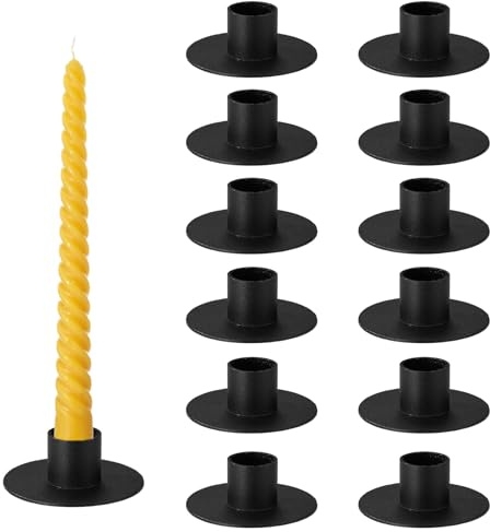 12uds Hierro Mini Taper Candelabros para 1/2 Inch Velas, Pequeño Metal Taper Candeleros para Chime Hechizo Iglesia Altar Ritual Boda Centro Decoración Hogar & Regalo (Negro)