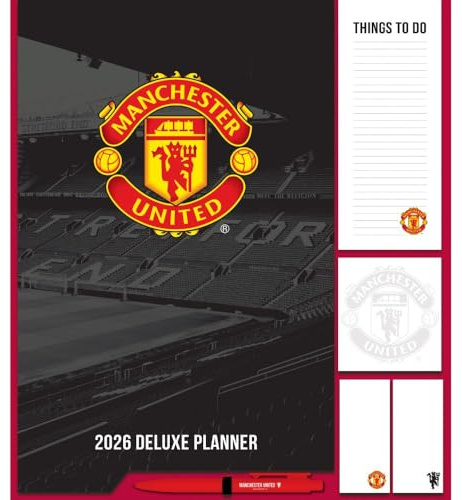 2026 FAMILY ORGANISER MANCHESTER UNITED FC 4 COLUMN MONTH TO VIEW SQUARE WALL DELUXE PLANNER CALENDAR OFFICIAL PRODUCT