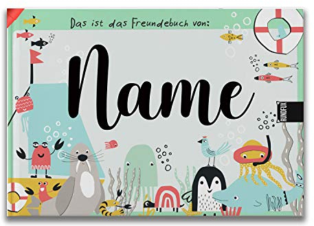 Rundfux Großes Freundebuch für Jungs mit dem Thema: Meer, Fische, See | Personalisiert mit Wunschnamen - Jedes Buch EIN Unikat für Schule und Kiga
