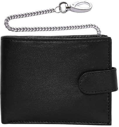 RAS Mens Genuine Leather Biker Coin Pocket Wallet with 31cm Key Belt Safety Chain 06