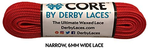 Derby Laces CORE Narrow 6mm Waxed Lace for Figure Skates, Roller Skates, Boots, and Regular Shoes (Red, 96 Inch / 244 cm)