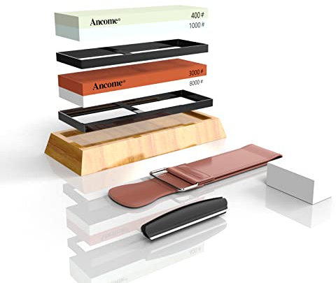 Schleifstein Schleifstein Set 2 Seitenkörnung 400/1000 3000/8000 Profi Küchenmesserschärfer Stein Kit Nasssteine zum Schärfen von Messern mit Bambusbasis Winkelführung