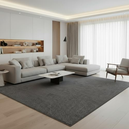 Jimri Moderner Teppich Wohnzimmer – Weich, Strapazierfähig & Pflegeleicht – Einfarbig Grau, Rund & Rechteckig – Hochwertige Verarbeitung – Oeko-TEX Zertifiziert – Grau, Rechteckig 160x230 cm