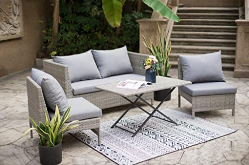 Ondis24 fertiges Gartenmöbel Set Los Angeles, Sitzgruppe für 4 Personen, Gartenset mit Tisch Schirm Sitzkissen, Balkonmöbel Essgruppe Garten, Lounge Sitzgarnitur