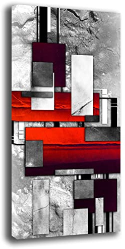 Quadro Moderno Soggiorno Verticale Astratto Shabby chic Industrial Quadri moderni da Parete XXL grande Stampa su tela Canvas Decorazione Murale muro Arredo Camera letto Cucina (50x100 cm, Rosso)