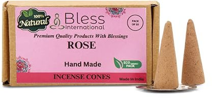Bless International Rose - Conos de incienso 100% naturales, hechos a mano, orgánicos, sin productos químicos para purificación, relajación, positividad, yoga, meditación, los mejores aromas (10