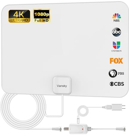 TV Antenna Indoor, Digital Amplified Indoor HDTV Antenna, 1080p VHF UHF Television Local Channels Detachable Signal Amplifier and 16.5ft Long Coax Cable