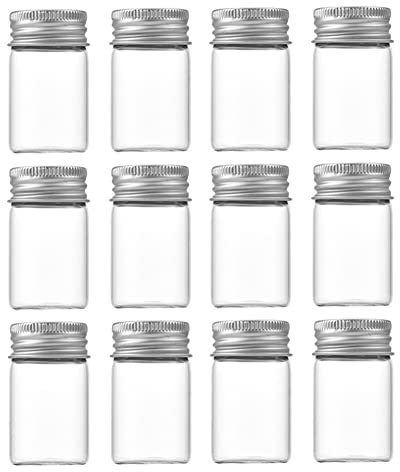 Lot de 12 Mini flacons vides en Verre Transparent avec Bouchon à vis en Aluminium - 20 ML