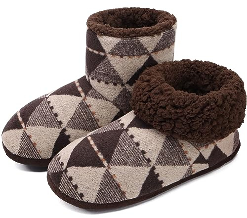 COFACE Slipper Boots for Men Wool Felt Booties Slippers Mens Warm Fur Lined Slipper Socks Cozy House Boots Indoor Shoes UK Size 9,brown