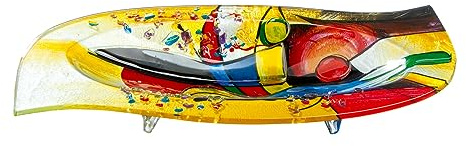 GILDE GLAS art Ciotola decorativa in vetro, dipinta a mano, multicolore con pietre di vetro, regalo per donne, decorazione soggiorno, 55 x 28 cm