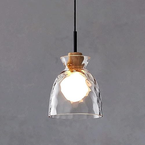 Pendant lamp Screw Thread Clear Glass Pendant Light E27 Hanging Ceiling Lamp for Kitchen Island Hammered Blown Glass Chandelier(Color:a)