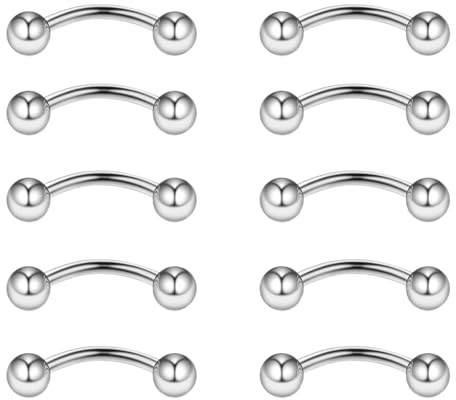 Gojewen 10stk Curved Barbell Augenbrauenpiercing Lippenpiercing 8mm Edelstahl Piercing Nase Lippe Augenbrauen Helix Rook