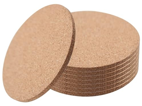 8 Pezzi Sottobicchiere in Legno di Sughero 3 mm di Spessore,10 cm Sottobicchieri Rotondi Antiscivolo Resistenti al Calore Lavabili per Adatto a Casa Ufficio Bar Bevande Bicchieri Tazze (Girare)