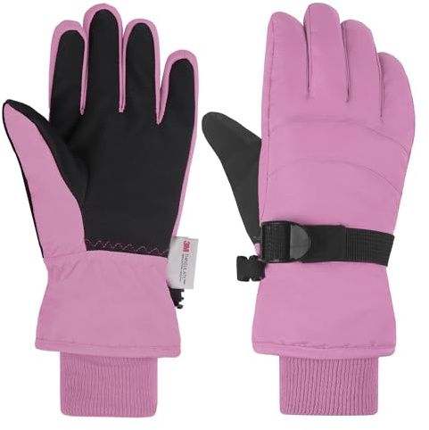 AMYIPO Kids Winter Snow Ski Gloves Children Snowboard Gloves for Boys Girls (B - Light Pink, 4-6 Years)