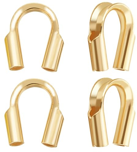 Beebeecraft 1 Box 20Pcs U Shape Wire Guard 925 Sterling Silver Gold Cable Wire Guard Thread Protector Loop Guardian for Necklaces Bracelets Jewelry Craft Making