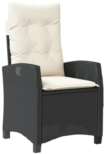 vidaXL Gartensessel mit Kissen, Gartenstuhl mit Verstellbarer Rückenlehne, Liegestuhl mit Stahlrahmen, Sessel Stuhl Relaxsessel, Schwarz Poly Rattan