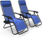 VOUNOT Zero Gravity Chair with Side Table, Set of 2, Deck Folding Recliner Sun Loungers Outdoor Chair with Cup and Phone Holder, Blue