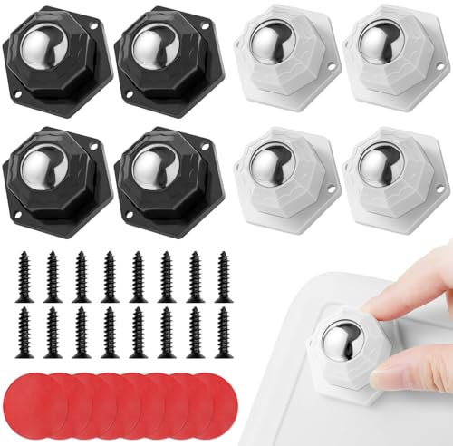 LEAZZLE Set 8 Piezas Ruedas para Muebles Pesados, Mini Adhesivas Giratorias 360° para Mover, Carga 400Kg, Blanco y Negro