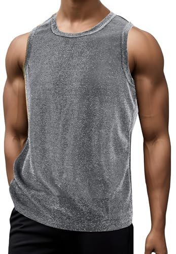 FEOYA Débardeur à paillettes brillantes pour homme - Doux et sans manches - Coupe ajustée - Pour l'été, la gym, l'entraînement, la course à pied, le sport