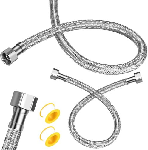 2 Pcs Flexible Hose Pipes, 1/2 x 1/2 BSP Braided Flexible Tap Connectors, Stainless Steel Flexi Pipes Hoses for Kitchen Sink Bathroom Basin Toilet Taps Plumbing Fittings