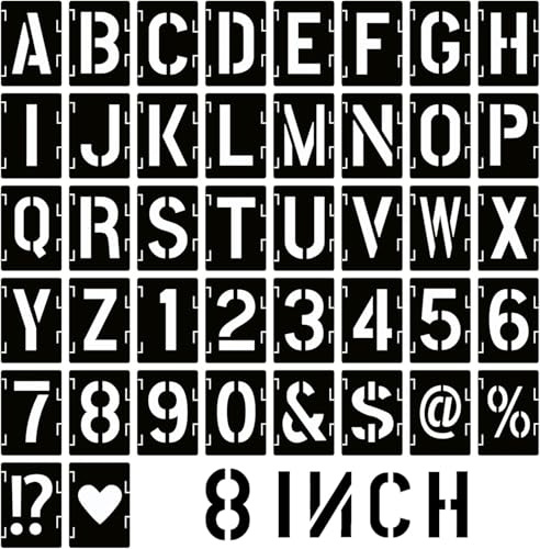 8 Inch Letter and Number Stencils,Letters and Numbers Stencil Kit,42 Pcs Reusable Alphabet Templates Interlocking Stencil Kit for Painting on Wood,Wall,Fabric,Rock,Sign,DIY Art Projects (8INCH/42PCS)