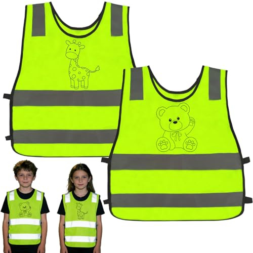 Henjunu Giubbotto di Sicurezza per Bambini,2 Pezzi Giubbotto Catarifrangente,Gilet Catarifrangente per Bambini,360° Gilet Alta Visibilita Universale per Auto Moto Bici Jogging Sicurezza
