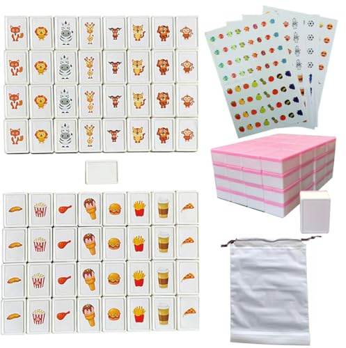 Emballage simple,65 Blocs de 30mm Jeu de Seaside Style Escape Game de Style Mahjong,Jeu de Tuiles pour Enfant,de Mahjong 2 Joueurs,en ABS Plastique,Domino d'évasion,avec DIY Autocollants en PVC (Rose)
