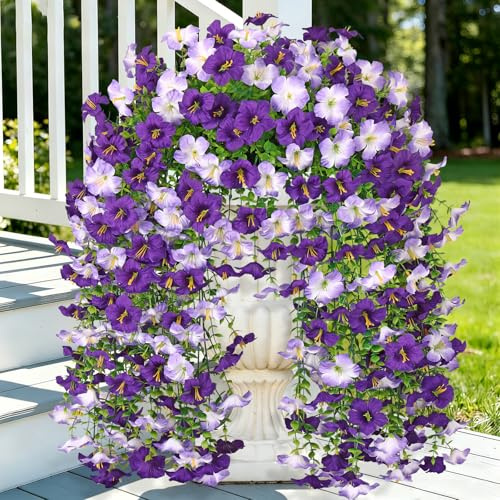 UXORSN Set med 2 konstgjorda silkesblommor att hänga - Petunier - Konstgjorda blommor att hänga - UV-beständiga - I plast - För utomhus, balkong, trädgård - Dubbel lila