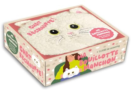Coffret Ma bouillotte manchon - Chat en peluche - Pour des moments cosy et douillets: Avec sa poche détachable remplie de billes d'argiles - 17 x 20 cm - + son livre L'art du cocooning