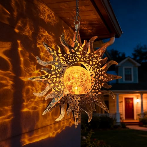 Solar Lights Outdoor Garden Decor Hanging Lanterns Decoration Metal Sunflower Gifts Waterproof for Yard Clearance Front Porch Lawn Driveway Patio Backyard Pathway Gardening Gift