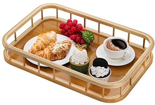 Peohud Bambus-Serviertablett, rechteckig, mit Griff, dekoratives Tablett für Partys, Couchtisch, Restaurants oder Schlafzimmer, 45 x 30x 7 cm