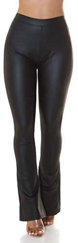 Koucla Pantalon évasé taille haute aspect cuir, Noir , M-L