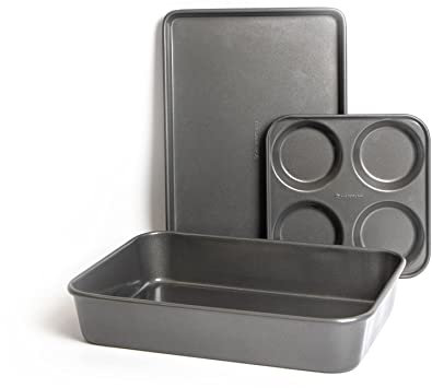 MasterClass 3 Piece Bakeware Set, Including Baking Tray, Large Roasting Pan and Yorkshire Pudding Pan