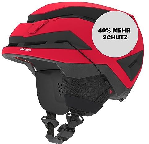 ATOMIC BACKLAND Skihelm leicht & sicher - Red - Größe M - Maximale Stoßdämpfung - Active Aircon Belüftungssystem - 3D Ear Pads + 360° Fit System für perfekten Sitz - Kopfumfand 55-59 cm