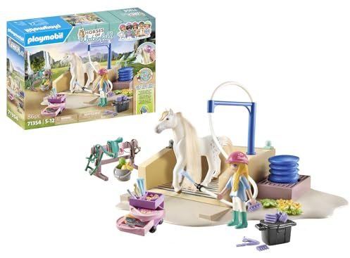 PLAYMOBIL Horses of Waterfall 71354 Set de Limpieza con Isabella y Lioness, amplios Paseos y Selfies Conjuntos, Divertidos Juegos de rol imaginativos, Juguetes para niños a Partir de 5 años