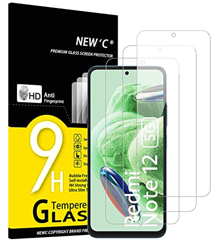 NEW'C 3 Pack Designed for Xiaomi Redmi Note 12 5G / 4G, Screen Protector Tempered Glass,Case Friendly Scratch-proof, Bubble Free, Ultra Resistant