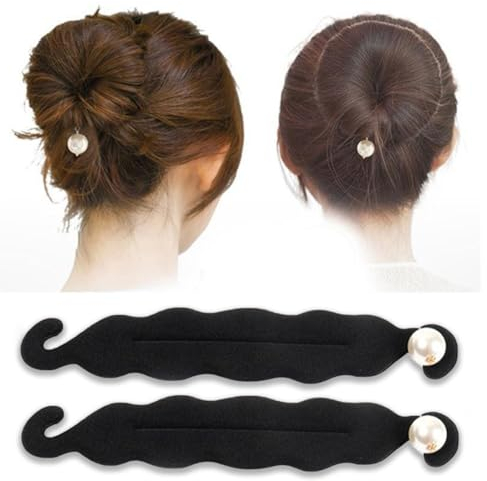 WKRTDY Magischer Haarknoten in Schwarz, 2 Stück - Upgraded Haarhalter mit Perlenbrötchen, Schwamm Clips und Twist Lockenwicklern, Perfekt für stylische Haar-Dutts und Brötchen