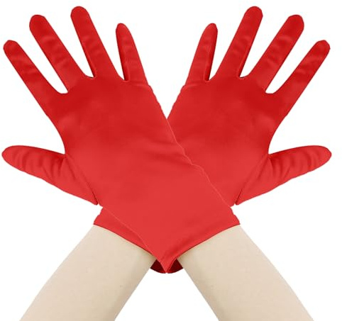 Satin Gloves,Guantes Para Mujer,Guantes De Satén Elegantes,Guantes Mujer Vintage,Guante De Fiesta De Noche Vintage,Guantes De Disfraz,Guantes Halloween,Guantes Disfraz,Guante Mujer,Big Red 1 Par